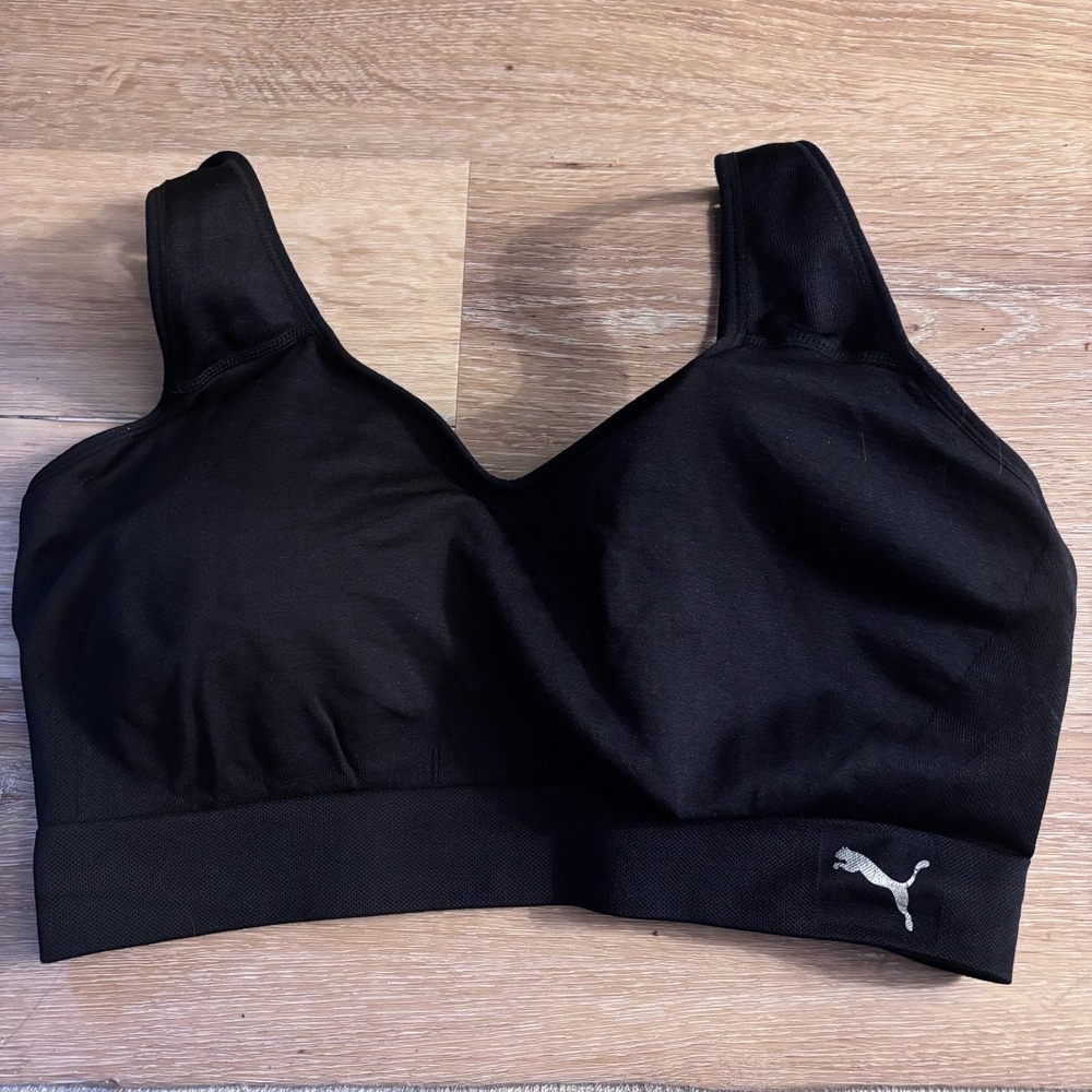 Puma Womens Seamless Sports Bra Black Adjustable Straps XL RN100759 Activewear